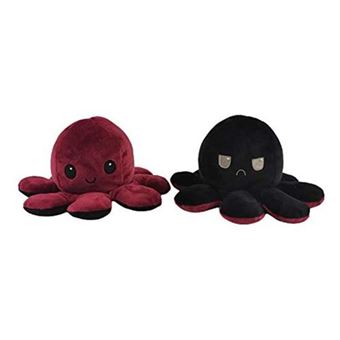 Peluche Pulpo Suave Reversible 17cm-Rojo y Negro, Animal de