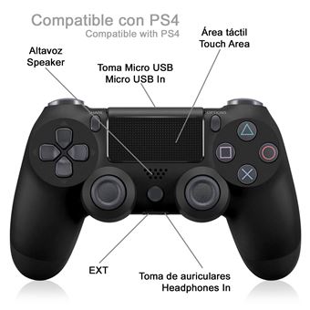 Mando inalámbrico con vibración compatible con PS4. Funciones completas.  DAM Negro - Accesorios videoconsolas - Los mejores precios