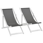 Silla de playa plegable vidaXL 2 unidades aluminio y textilene gris