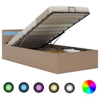 Cama canapé hidráulica LED cuero sintético vidaXL capuchino 100x200cm - 1