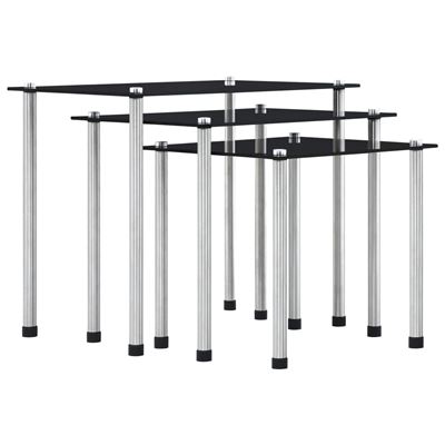 Vidaxl Negro Mesas Apilables 3 Unidades Vidrio Templado