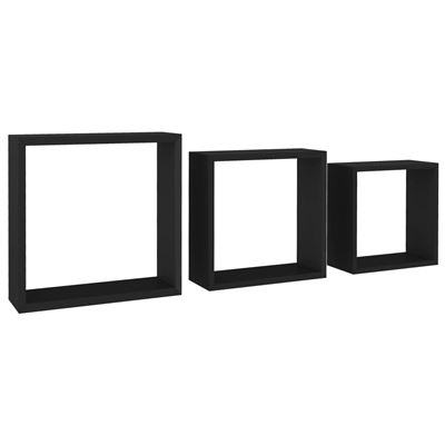 Vidaxl Negro Estantes De Cubos Para Pared 3 Piezas Mdf