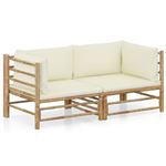 Set de muebles de jardín 2 piezas y cojines vidaXL bambú blanco crema