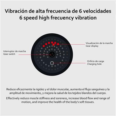 Pistola de masaje muscular Fascia Gun TY602. 6 niveles con velocidad hasta  3200 rpm. 4 cabezales.