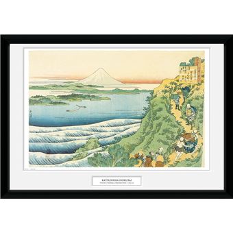 Fotografía Enmarcada Hokusai Viajeros escalando montaña
