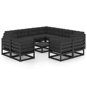 Juego de muebles de jardín 12 piezas vidaXL madera pino negro con cojines gris antracita 7 x Sofás de esquina 4 x Sofás centrales 1 x Mesa 11 x Cojines de asiento 1 x Cojín de respaldo - 1