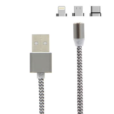 Cable USB a Lightning/USB-C/Micro-USB Magnético Carga & Sincronización, Plata
