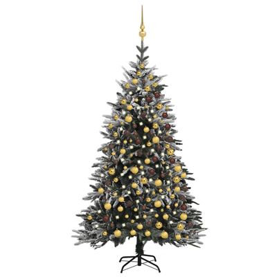 Árbol de Navidad vidaXL con LED bolas y nieve flocada PVC y PE 210 cm