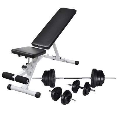 Banco De Ejercicios Con Juego De Pesas Y Mancuernas 60,5 Kg, Vidaxl