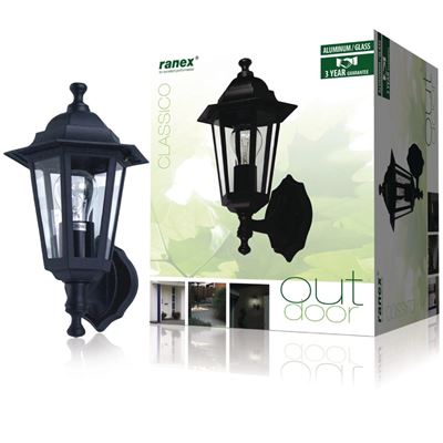 Ranex Luz Aplique de pared color negro encaja exteriores modernos y tradicionales instalar smartwares 10.009.10 ascendente aluminiocristal farol 34 22.5