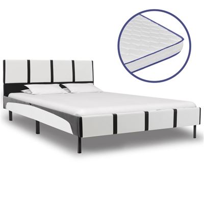 Cama con colchón viscoelástico vidaXL cuero sintético blanco y negro 140x200 cm 35,7 kg