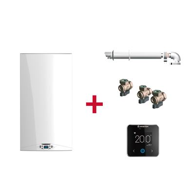 Caldera De Condensación Ariston Hs Premium 30 + Termostato Cube S Net + Kit De Tres Grifos + Kit Salida De Humos Clase Energetica A