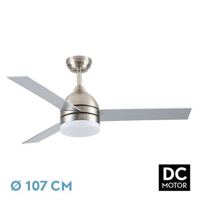 Ventilador De Techo Fabrilamp Led Legio Regulable Con Control Remoto 26w 3cct 2950lm Ip20 Ø107cm Níquel Y Plata