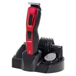 Set 5 en 1,Cortapelos Eléctrico,Afeitadora,RecortadoraVello Corporal,Cabezales-Cuchilla Acero Inox Mesko MS2931 Negro/Rojo