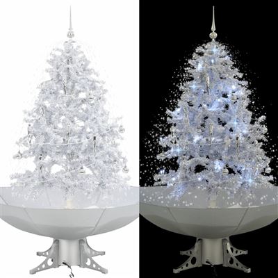 Árbol de Navidad vidaXL con nieve con base en paraguas blanco 140 cm