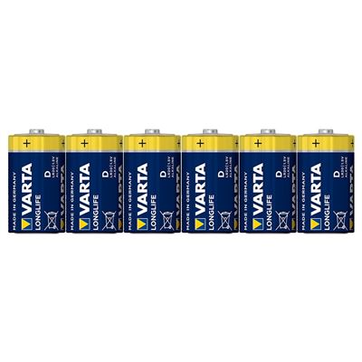 Pilas Varta Longlife 6 piezas tipo mono paquete alcalinas 15v aptas para mandos distancia despertadores radios relojes made in germany extra 6x pack lr20 singleuse battery un solo uso 1.5v 15000mah