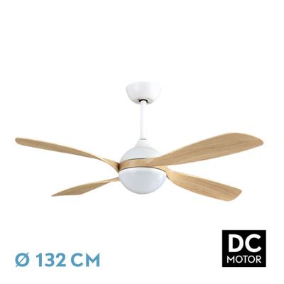 Ventilador De Techo Fabrilamp Led Livorno Regulable Con Control Remoto 30w 3cct 3250lm Ip20 Ø132cm Blanco Y Haya