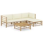 Set de muebles de jardín 5 piezas y cojines vidaXL bambú blanco crema