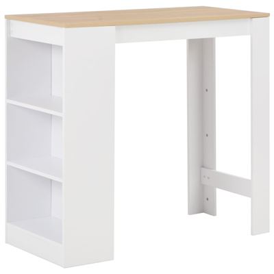 Mesa de bar con estantería vidaXL blanco con superficie color natural 110x50x103 cm