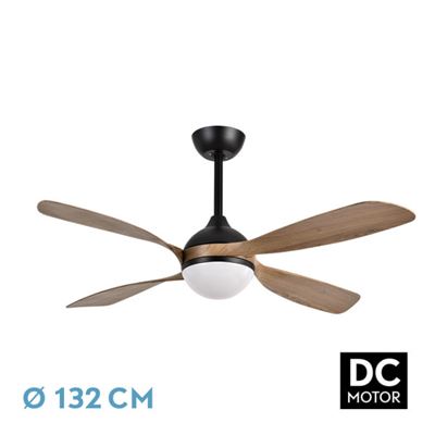 Ventilador De Techo Fabrilamp Led Livorno Regulable Con Control Remoto 30w 3cct 3250lm Ip20 Ø132cm Negro Y Roble