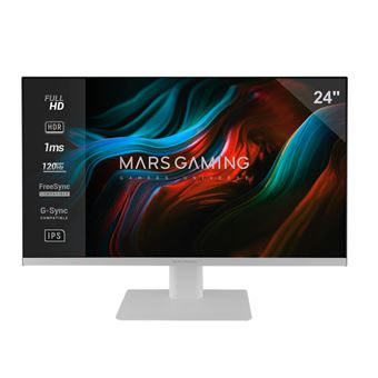 Monitor 24” IPS FHD Mars Gaming MV-24, 120Hz HDR10 1ms, FreeSync y G-SYNC, Altavoces Integrados, Blanco - 1