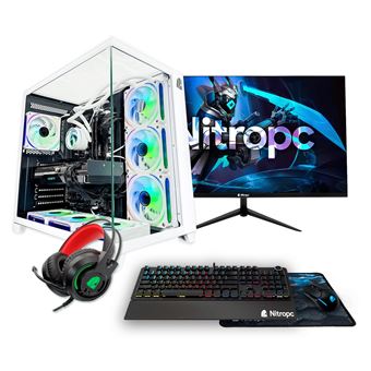 PC Gaming NitroPC Pack Gold v2 Blanco – AMD Ryzen 5 8400F, NVIDIA RTX 5060 8 GB, 32 GB DDR5, 1 TB M2, Win11, Accesorios + Monitor 24" FHD 120 Hz IPS – Listo para jugar - 1
