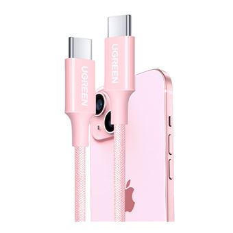 Cable de carga UGREEN para iPhone 15, iPhone 15 Pro, iPhone 15 Pro Max, cable de datos dual tipo C, color rosa Sakura, 1 m - 1