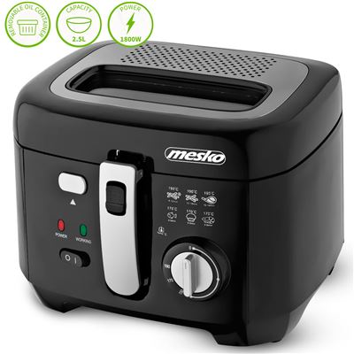 Freidora Eléctrica Compacta, Capacidad 2,5 L, Cubeta Desmontable Lavable Antiadherente, Libre Bpa Mesko Ms 4908 1800w Negro