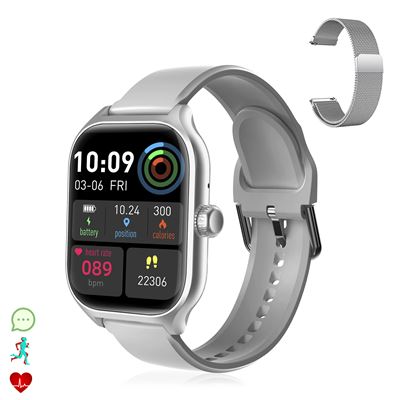 Smartwatch Dam Gts4 Plus, Corona Multifunción. 2 Correas Silicona Y Metal Gris