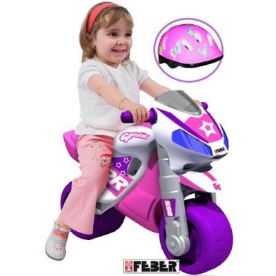 Correpasillos Niña Racing con casco feber motofeber 2 pink color rosa y ruedas anchas para estabilidad uso dent