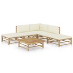 Set de muebles de jardín 6 piezas y cojines vidaXL bambú blanco crema