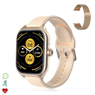 Smartwatch Dam Gts4 Plus. Corona Multifunción. 2 Correas Silicona Y Metal Oro