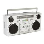 Gpo Brooklyn Altavoz con diseño de los 80 reproductor cd casete radio fm y dab+ usb bluetooth plateado boombox cromo retro