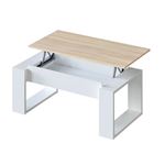 De Centro Elevable mesita salon comedor modelo nova acabado en blanco y roble canadian medidas 105 cm largo x 55 ancho 4554