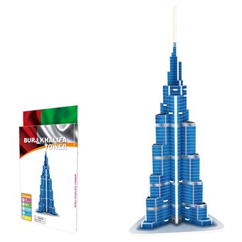 Puzle 3D DAM de cartón del rascacielos Burj Khalifa situado en Dubai 51 piezas Azul - 1