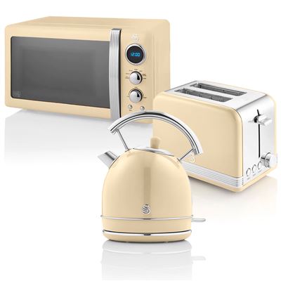 Set Desayuno Hervidor 1,8l + Tostadora + Microondas 20l Vintage Swan Strp2070cneu Crema