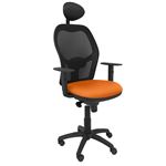 Silla de oficina ergonómica Piqueras y Crespo Modelo Jorquera con cabecero tejido Bali naranja