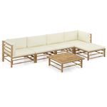 Set de muebles de jardín 6 piezas y cojines vidaXL bambú blanco crema