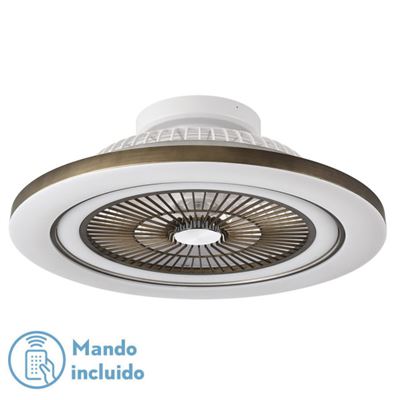 Ventilador De Techo Fabrilamp Led Mato Regulable Con Control Remoto 72w 3cct 6120lm Ip20 Ø158cm Cuero Y Blanco