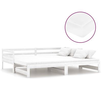 Vidaxl Blanco Sofá Cama Extraíble Madera Maciza De Pino 2X(90X200)Cm 30Kg
