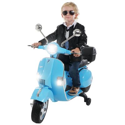 Scooter eléctrico para niños Vespa PX150 licencia 12V 7AH Neumáticos EVA Asiento de cuero azul