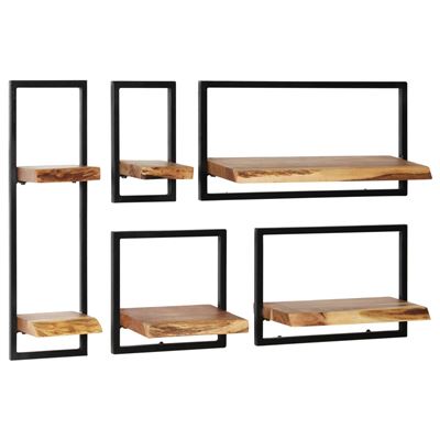 16 X 25 Cm Conjunto Estantes Pared 5 Piezas Vidaxl, Madera Maciza Acacia Y Acero