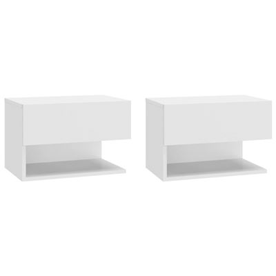 Vidaxl Blanco Mesita De Noche Pared 2 Uds Madera Contrachapada 15,9Kg