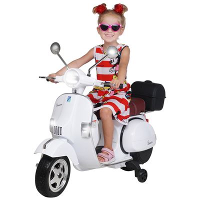 Scooter eléctrico para niños Vespa PX150 licencia 12V 7AH Neumáticos EVA Asiento de cuero blanco