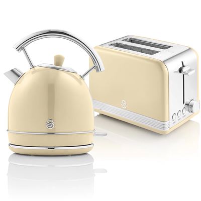 Set Desayuno Hervidor 1,8l + Tostadora Vintage Swan Stp7050cneu Crema