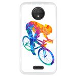 Funda Transparente para Motorola Moto C, Diseño Ciclista colorido abstracto, TPU