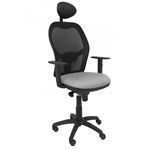 Silla de oficina ergonómica Piqueras y Crespo Modelo Jorquera con cabecero tejido Bali gris claro