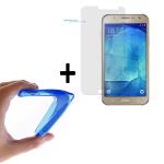 WoowCase | Funda Gel Flexible para [ Samsung Galaxy J7 2015 ] [ +1 Protector Cristal Vidrio Templado ] Ultra Resistente contra Arañazos y Golpes Dureza 9H, PACK Carcasa Case Silicona TPU Suave Azul