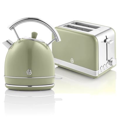 Set Desayuno Hervidor 1,8l + Tostadora Vintage Swan Stp7050gneu Verde