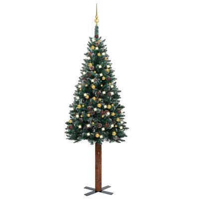 Árbol Navidad artificial estrecho con LED y bolas vidaXL 210 cm verde